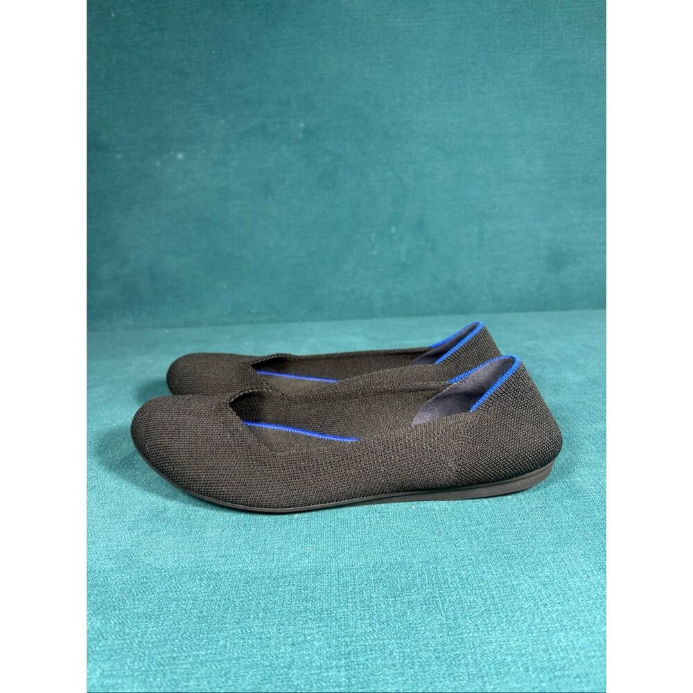 Rothy’s The Flat Women’s Size 8 Black Blue Trim Knit Ballet Flats Round Toe